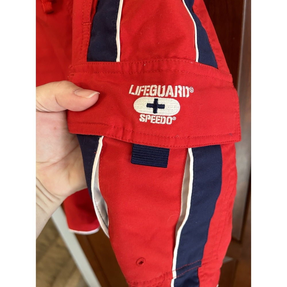 Vintage Speedo LIFE GUARD Red W/ Side Stripes Mesh Lined Swim Trunks Men's Large - Picture 3 of 10